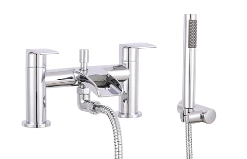 VeeBath Stream Runder Wasserfall Bad Dusche Mischbatterie - Chrom Finish Doppelhebel Deck Montiert Bad Wasserhahn Inklusive Runder Duschkopf & Kit Moderne Badewannenarmatur mit G3/4 Zoll BSP Einlass VeeBath Stream Runder Wasserfall Bad Dusche Mischbatterie - Chrom Finish Doppelhebel Deck Montiert Bad Wasserhahn Inklusive Runder Duschkopf & Kit Moderne Badewannenarmatur mit G3/4 Zoll BSP Einlass von VeeBath