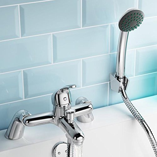 veebath valuebaths Perth Moderne Chrom Deck montiert Badezimmer Einhebel Bad Dusche Mixer Set Armatur inkl. Handbrause Wandhalterung von VeeBath