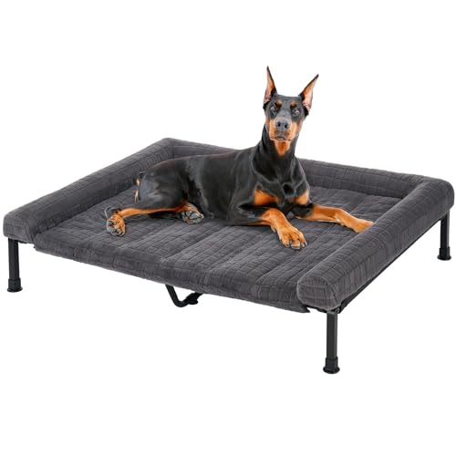 Veehoo Erhöhtes Hundeliege Outdoor, Kühlendes Hundebett für Mittelgroße Hunde, Langlebiges Haustier-Hängemattenbett mit rutschfesten Füßen, Waschbares kaubeständiges Mesh, Grau 150 x 94 x 20 cm von Veehoo