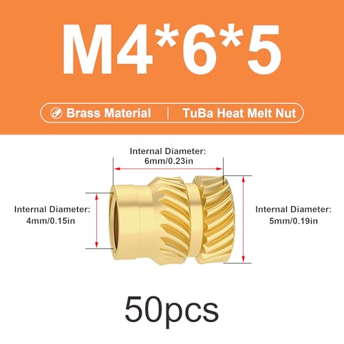 ruthex M3 Threaded Insert, Pack of 100 RX-M3x5.7 Lead-Free Threaded Bushings Made of Brass, Sturdy Insert Nut for Plastic Parts, Heat Insertion in 3D Printed Plastic Parts (M4x6x5-100pcs) von Veekaft