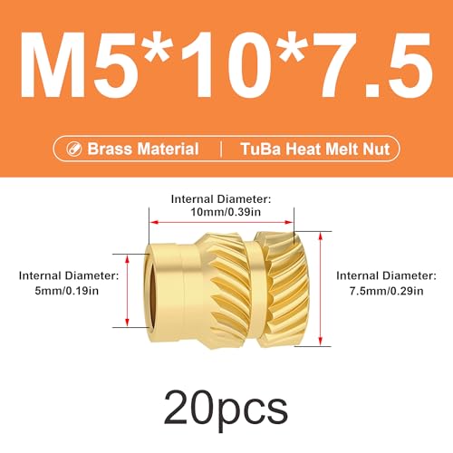 ruthex M3 Threaded Insert, Pack of 100 RX-M3x5.7 Lead-Free Threaded Bushings Made of Brass, Sturdy Insert Nut for Plastic Parts, Heat Insertion in 3D Printed Plastic Parts (M5x10x7.5-50PCS) von Veekaft