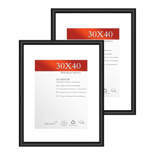 Veelot® 2x Bilderrahmen 30x40cm | Metall Aluminium,Schwarz mat | Passepartout 20x30cm,Picture Frame 30x40 Bilderrahmen mit bruchsicherem Acrylglas | Nur zur Wandmontage von Veelot