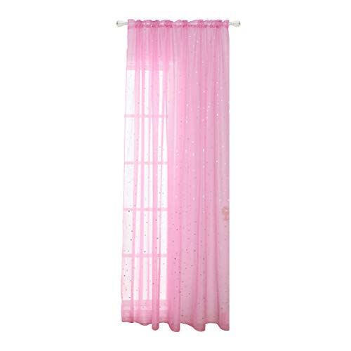 Veemoon 1 Panel Rosa Sheer Vorhänge Glitter Sterne Fenster Vorhang Panel Fenster Screening für Schlafzimmer Wohnzimmer 200 cm × 100 cm Wärmeschutzvorhang von Veemoon