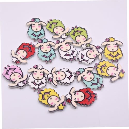 Veemoon 100 Stück Holzknöpfe mit Weißer Grundfarbe Bunte Schaf form Kreative Nähaccessoires Langlebige Holzknöpfe zum Basteln Scrapbooking und DIY dekoration Pack von Veemoon