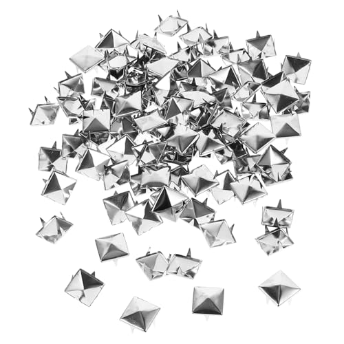 Veemoon 100 Stück Quadratische Studs Silberfarbene Nieten zum Bekleidungsnähen Kratzfeste Verschleißfeste DIY Ziernieten für Taschen Schuhe Hüte und Accessoires von Veemoon