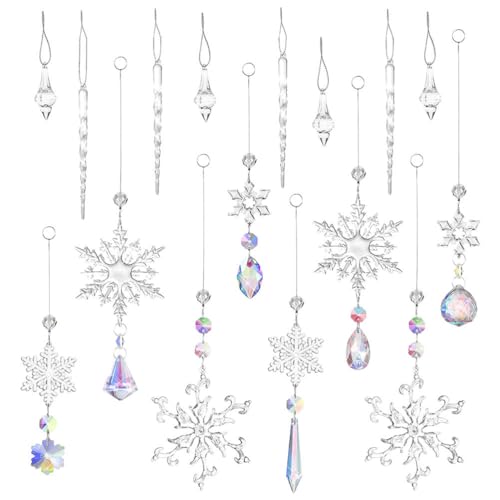 Veemoon 10st Sonnenfänger Aus Kristall Schneeflocken-Ornamente Weihnachtsschneeflocken-kristallverzierungen Weiße Glaskristall Schneeflocke Weihnachtsschmuck Weihnachtsdeko Fenster Mond von Veemoon