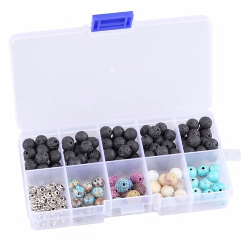 Veemoon 160 Stück Teiliges DIY Perlen Set mit Natur und Kunststeinen Inklusive Schwarzer Lavastein Türkis Amazonit Zinklegierung Abstandshaltern und Weißer Kristallfädelhilfe von Veemoon