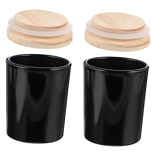 Veemoon 2 Stück Duftkerze Dose DIY Kerzengläser Duftkerzenbehälter Kerzengläser für Yoga- Container Kerzendüfte duftend Soja Glas zur Kerzenherstellung Glas DIY kerzenglas Holz Black von Veemoon