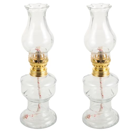 2 Stück Vintage-Glas-Kerosinlamp, Transparente Petroleumlampe aus Glas Öllampen für den Innenbereich für Hochzeit, Schlafzimmer, Raumdekoration von Veemoon