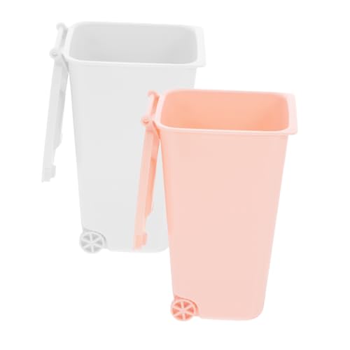Veemoon 2 Stück Mini Desktop Mülleimer mit Deckel aus Robustem Vielseitiger Kleiner Abfallbehälter und Stifthalter in Weiß und Rosa Geruchsneutral Praktischer Organizer für Büro und von Veemoon
