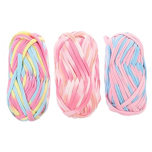 Veemoon 3 Stück Teiliges Bunte Segmentgefärbte Stoffstreifen Garn Robustes Polyester strickgarn für DIY Handtaschen Teppiche Schals Mützen Handgehäkelt von Veemoon
