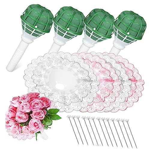 Veemoon 4 Satz Hochzeitsheld Blumenmaterialien Künstlich Braut Fälschung Dekoration Gefälscht Blumen- Realistisch Strauß Blumenhalter Halter Für Blumensträuße Polyester von Veemoon