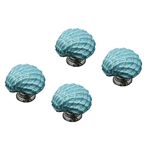 Veemoon 4 Stück Möbelknopf Schalenknopf Türknöpfe Möbelknöpfe Vintage Muschelknöpfe Für Kommodenschubladen Vintage Türgriff Aus Keramik Türknauf Blau Kn? Legierung Küchenschrank Strand von Veemoon