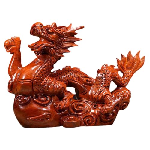 Veemoon Chinesische Fengshui-Drachenfigur aus Holz, 10 cm, rot, 2024, Jahr des Drachen, Geschenk, chinesische Sternzeichen, Drachenfiguren, handgeschnitzte Drachenskulptur für Zuhause, Büro, von Veemoon