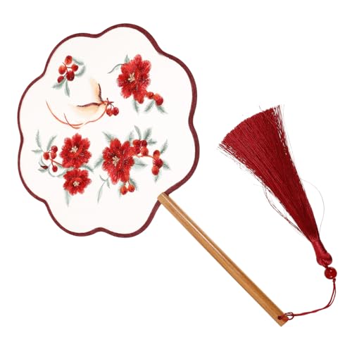 Veemoon Chinesischer Rundfächer Handfächer mit Traditioneller Stickerei Doppelseitiger Seide Leichter Holzrahmen Bogen Palaststil Tragbarer Fächer für Cheongsam und Hanfu Fans von Veemoon