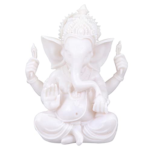 Veemoon Skulptur Ornamente Yoga-Statue Buddha Desktop-Ornament -Figur Ganpati Statue Wohnkultur Elefantengott Dekor Hindu- Elefantenstatue -skulptur Klein Harz Weiß Glücklich Indien von Veemoon