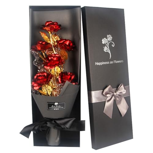 Veenewy Goldener Rosenstrauß, künstliche Rosen, vergoldet, Geschenke für Valentinstag, Muttertag von Veenewy