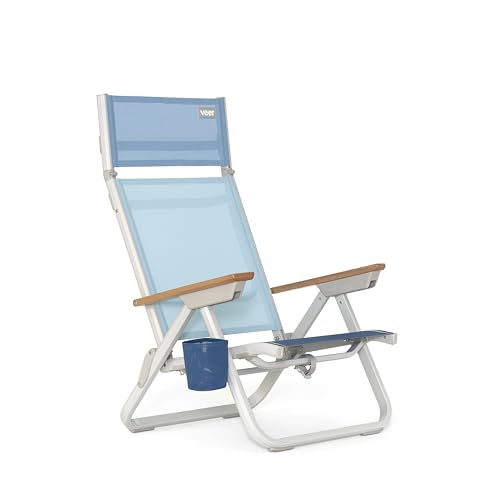 Veer Strandkorb – strapazierfähiger, rostbeständiger Strandlieger (vollständig flach zurücklehnbar) mit atmungsaktivem Stoff, Handtuchhalter, hochklappbare Kopfstütze und Rucksackgurte von Veer