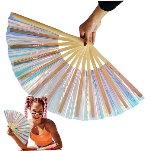 Holographische Handheld -Falten -Fans leuchtet Rave -Fan mit Illusionseffekt Iriäzierende Festival -Handfan für Männer Frauen Festival Outfit Accessitors, Handheld Folding -Fans, holographischer Rave von Veesper