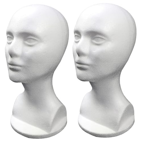 Schaufensterpuppenkopf 2pcs weibliches Schaumstoffkopfmodell für Perücken Hüte Masken Brille Display weiße Styropor Haar Manikin für Home Salon Shop Accessoires von Veesper