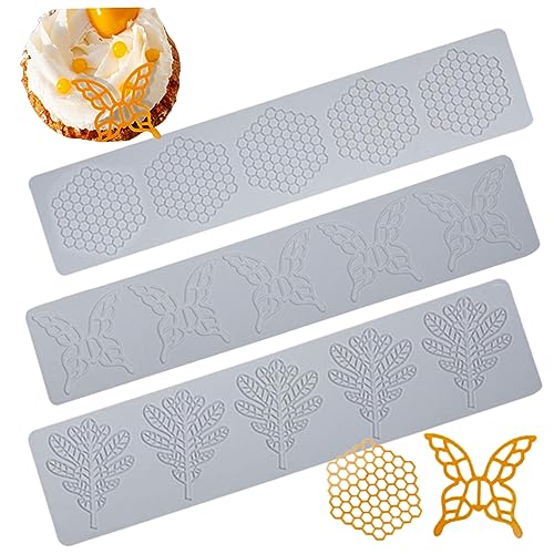Tuile-Form Kuchen-Fondant-Form 3-teilige Silikon-Backformen Wabenform Blatt- und Schmetterlings-Prägematte wiederverwendbare Spitze für Kuchendekor von Veesper
