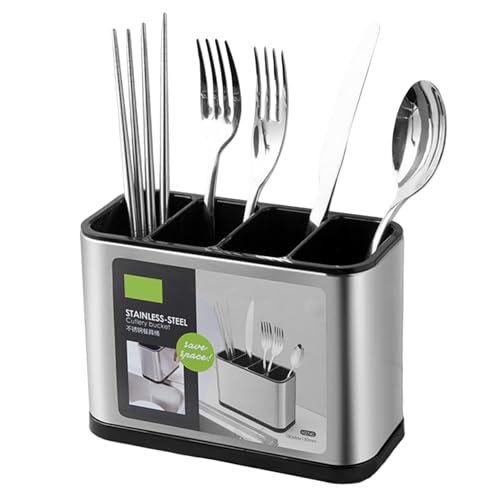 Utensilienhalter 17.8 x 7.6 x 12.7 cm 4 Gitter Bestecktrockner aus Edelstahl mit Abtropfloch rutschfester rostfreier Besteckbehälter von Veesper