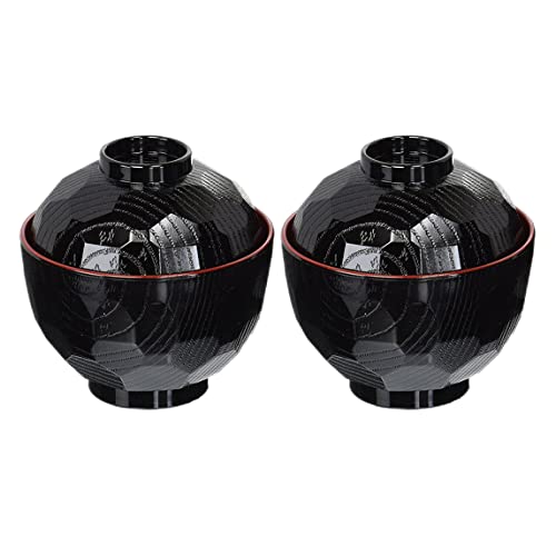 2pcs Miso -Suppe, traditionelle japanische Schalen Leichte Reissuppe Schüssel mit Deckelfutter Plastik Black und Rot Ramen Reisschalen zum Servieren von Reisnudeln von Veesper
