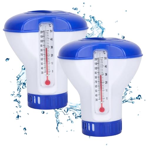 Veesper 2pcs Pool Chlor -Floater mit Thermometer 5 Zoll automatisch Chlortabletten -Spender schwimmendes Poolzubehör zur Frisch- und Sauber von Veesper