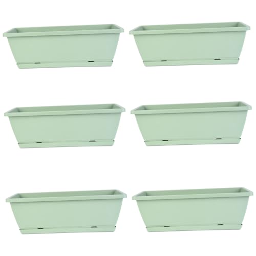 Veesper Blumenkasten-Pflanzgefäß 6 Stück belüftete Fensterkästen für Fensterbank im Freien mit Entwässerung rechteckiger PP-Pflanzkasten mit Tablett 42 x 18 x 16 cm für Balkon Garten Hellgrün von Veesper