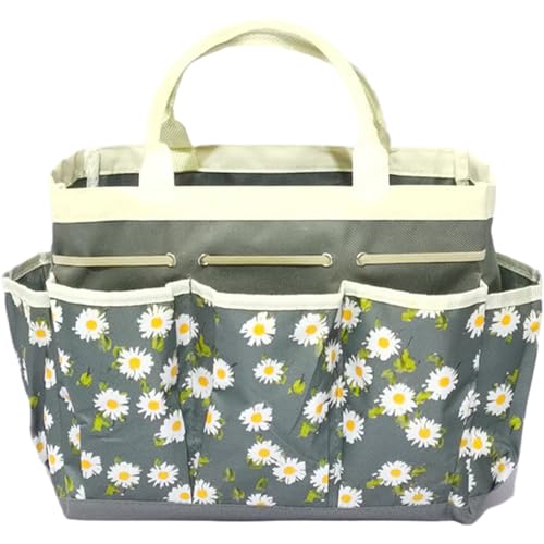 Veesper Gartenwerkzeugtasche große Kapazität Oxford Stofftasche 12 x 5, 5 x 10 Zoll mit Mehreren Seitentaschen Daisy Muster Werkzeug Organizer Aufbewahrung von Frauen Gartengeschenke grau von Veesper