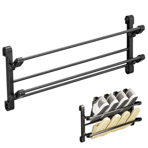 Wandmontierte Schuhregal 2 Stufe Faltbare Schuhhalter 20x10x5in Hochleistungsstempel kostenloser Selbstklebender, verzinkter Organisator für den Flur des Wandbades Badezimmer von Veesper