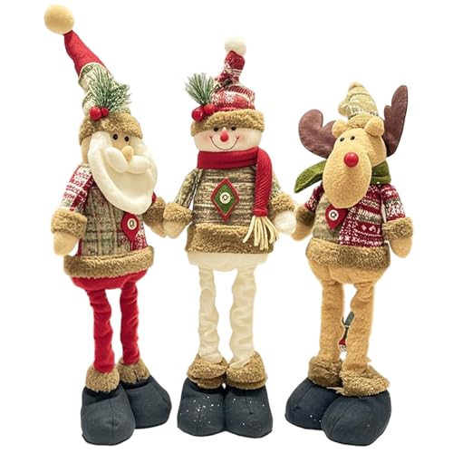 Weihnachten Plüsch Figuren 3pcs Santa Elch Schneemann Ornamente mit versenkbaren Beinen süße Feiertagstafel -Abendessen für Heimneime Weihnachtsdekoration von Veesper