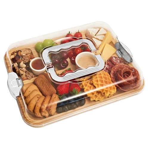 Wurstwarenbrett mit Deckelbambuskäsebrett mit klarer Abdeckung und 6 Fächer -Snack -Servieren für Küchenparty -Picknick -Lebensmittel Display von Veesper