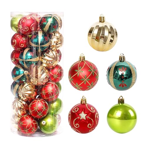 30 Stück Weihnachtskugel Ornamente Set, 60cm Weihnachtsbaum-Hängekugel Christbaumschmuck, Weihnachtsbaumkugeln für Party Decor von Veeteah