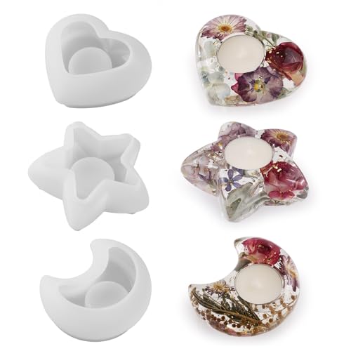Veeteah Kerzenhalter-Harzform, Teelicht-Kerzenhalter, Silikon Kerzenständer, Epoxidharz Formen, Stern-Mond-Herz-Form, Kerzenhalter-Form Veeteah Kerzenhalter-Harzform, Teelicht-Kerzenhalter, Silikon Kerzenständer, Epoxidharz Formen, Stern-Mond-Herz-Form, Kerzenhalter-Form von Veeteah