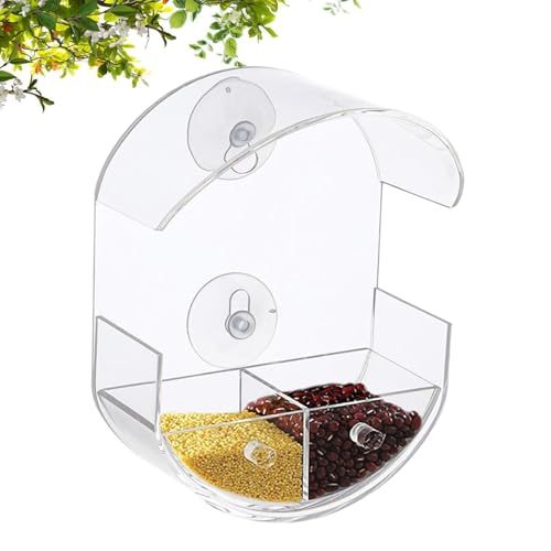 Saugnapf Vogelfutterhaus | montiertes Vogelhäuschen | Wasserdicht Abnehmbar Acryl Futterspender Für Innenbereich Kinderbeobachtung Terrasse Balkon Garten Wohnung von Veeteah