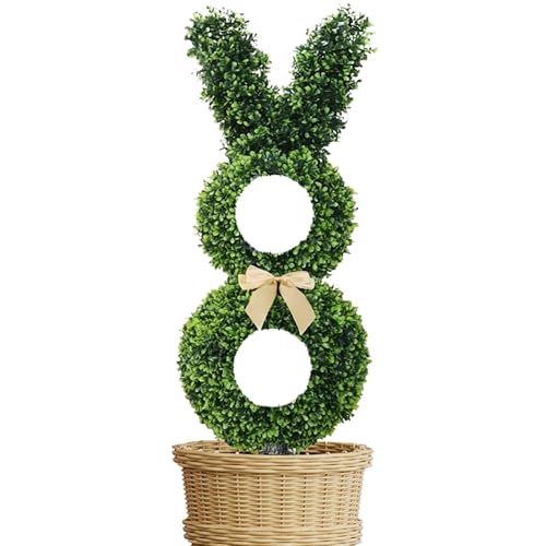 Veeteah Osterhasen Topiary, Hasenform Topiary - Künstlicher Osterhasen-förmiger Topiary Tree 22 Zoll | Home Front, Kunstboxholzbuschpflanzen, Bunny Tree Ostermit gemahlenem Spike von Veeteah