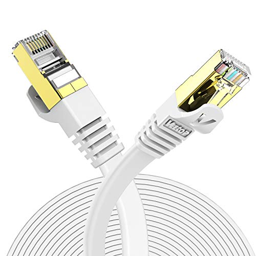 Veetop 1,5m Lan Kabel Cat 7 Netzwerkkabel Flach für 10 Gigabit Ethernet mit vergoldetem RJ45. Weiß von Veetop