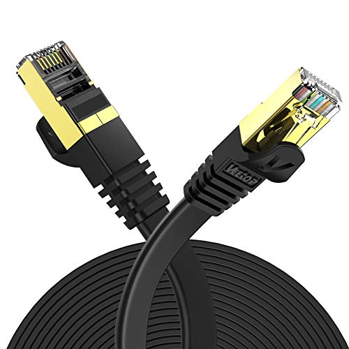 Veetop 1,5m Lan Kabel Cat 7 Netzwerkkabel Flach für 10 Gigabit Ethernet mit vergoldetem RJ45. Schwarz von Veetop
