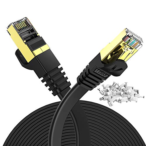 Veetop 20m LAN Kabel Cat 7 Netzwerkkabel Flach für 10 Gigabit Ethernet mit vergoldetem RJ45. Schwarz von Veetop