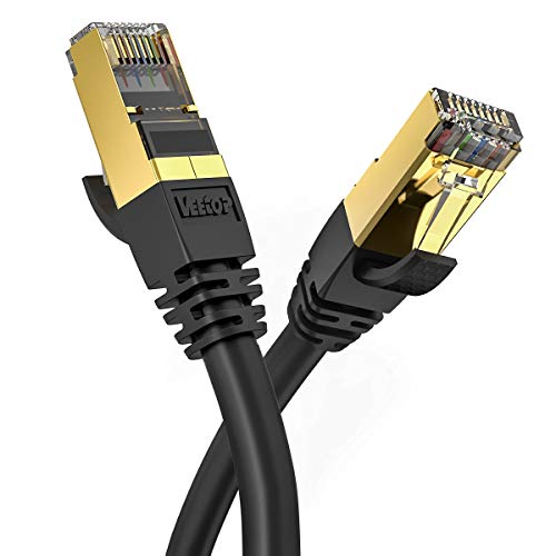 Veetop Cat8 Lan kabel Netzwerkkabel Ethernetkabel Internetkabel Superschnell Flexibel und Robust mit Vergoldetem RJ45 (Schwarz, 25m) von Veetop