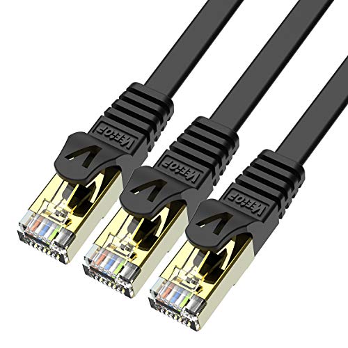 Veetop 2m x 3 Stück LAN Kabel Cat 7 Netzwerkkabel Patchkabel für 10 Gigabit Ethernet, Flexibel und Robust mit vergoldetem RJ45. Schwarz von Veetop