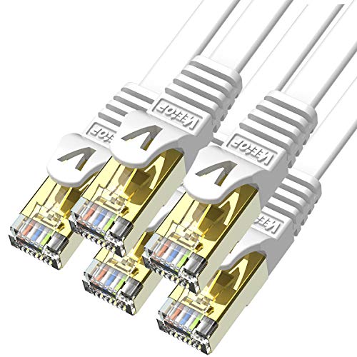 Veetop 2m x 5 Stück Lan Kabel Cat 7 Netzwerkkabel Patchkabel für 10 Gigabit Ethernet, Flexibel und Robust mit vergoldetem RJ45. Weiß von Veetop