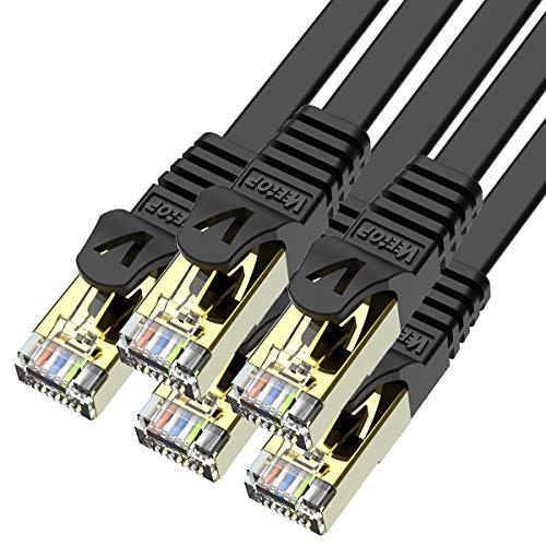 Veetop 3m x 5 Stück LAN Kabel Cat 7 Netzwerkkabel Patchkabel für 10 Gigabit Ethernet, Flexibel und Robust mit vergoldetem RJ45. Schwarz von Veetop