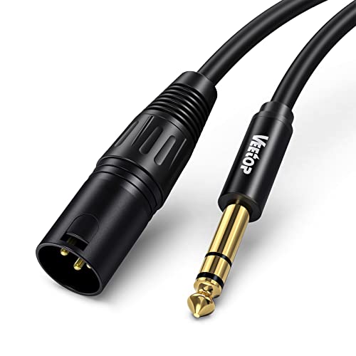 Veetop XLR Männlich auf 6,35mm, Mikrofonkabel XLR Male auf 6,3 mm Klinke mit Stecker 24K Vergoldete (10m) von Veetop