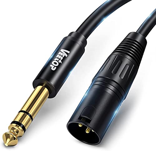 Veetop XLR Männlich auf 6,35mm, Mikrofonkabel XLR Male auf 6,3 mm Klinke mit Stecker 24K Vergoldete (3m) von Veetop