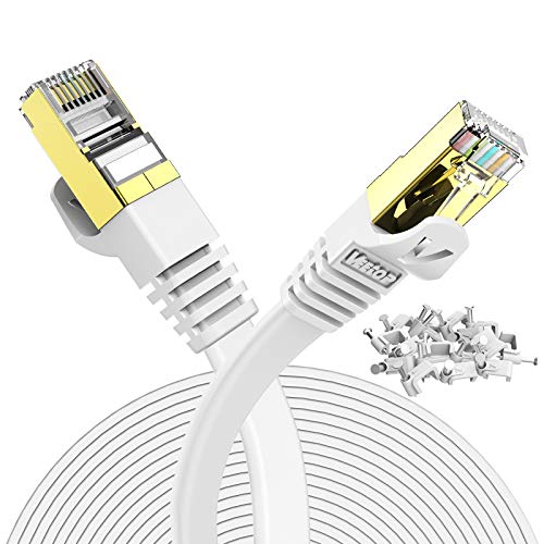 Veetop 10m Lan Kabel Netzwerkkabel Cat 7 Ethernet Kabel mit vergoldetem RJ45 Stecker Flach und Dünn mit 10 Gbps Übertragungsrate 10 Meter Weiß von Veetop