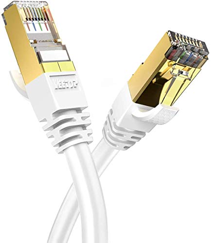 Veetop Cat8 Lan kabel Netzwerkkabel Ethernetkabel Internetkabel Superschnell Flexibel und Robust mit Vergoldetem RJ45 (Weiß, 50m) von Veetop