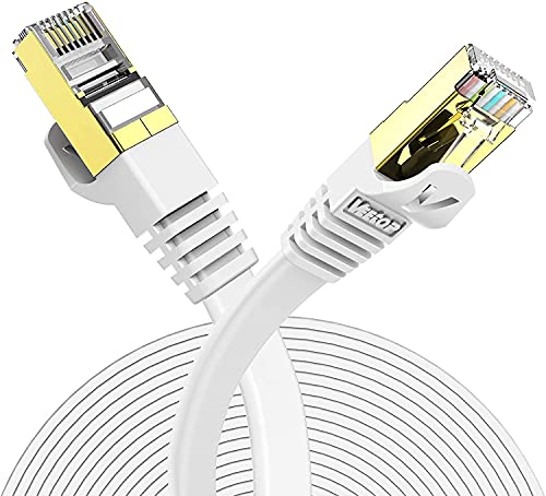 Veetop Lan Kabel Cat 7 Netzwerkkabel Flaches Ethernet Kabel mit 10 Gigabit/s Internet Übertragungsgeschwindigkeit und vergoldetem RJ45. 0,5m Weiß von Veetop