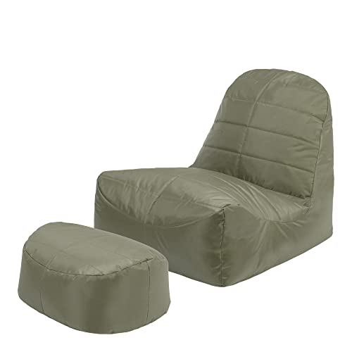 Veeva Sitzsack mit Rückenlehne und Fußhocker „Vista“, Wasserabweisend Sitzsack Outdoor, XL Riesensitzsack Outdoor, Puff Hocker Groß von Veeva